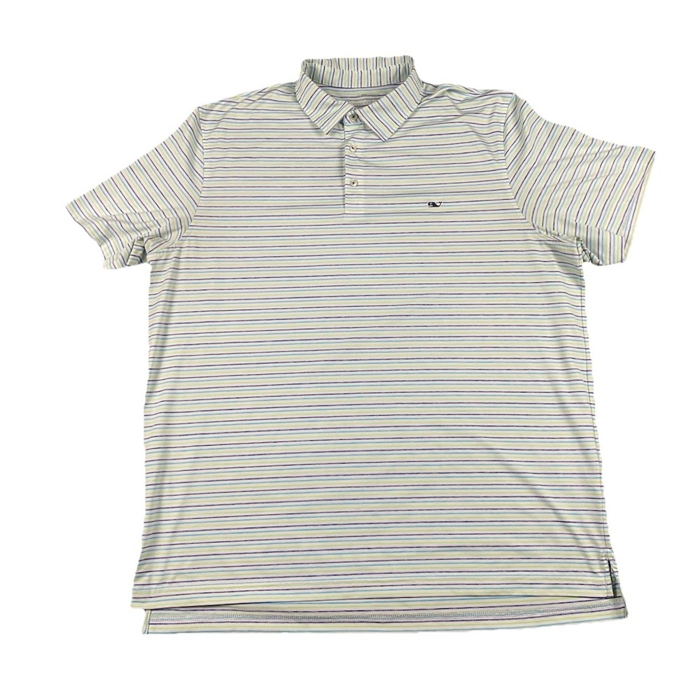 Vineyard Vines OTG Polo Mens XL "On The Go" "Sankaty Striped Blue Green